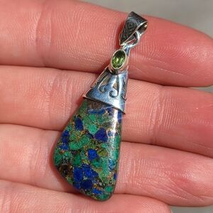 Copper Azurite & Peridot 925 Pendant